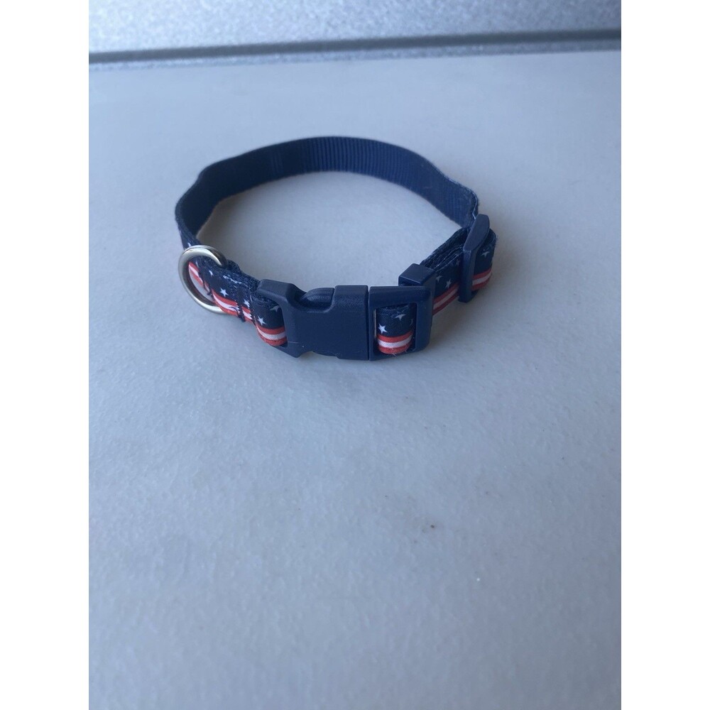 Patriotic American Flag Dog Collar Stars Stripes Navy Blue Red Adjustable Small